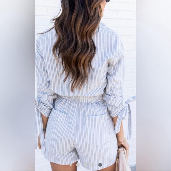 Pink Lily Blue Striped Romper with Collar - Picture 5 of 9